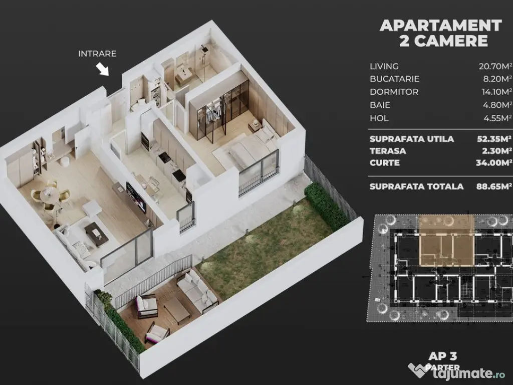 2cam.dec+curte+parcare, semicentral Popesti-Leordeni