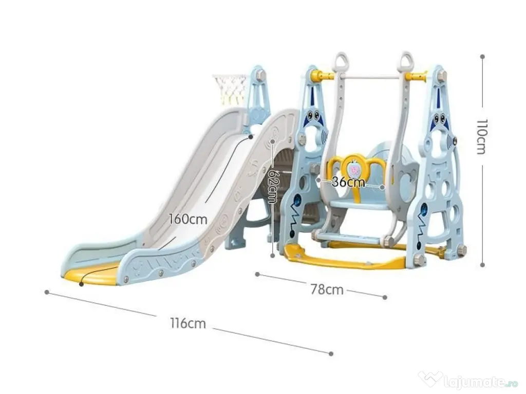 Ansamblu de joaca Kinderplay Astronaut, 5 in 1, tobogan, leagan, Blue 