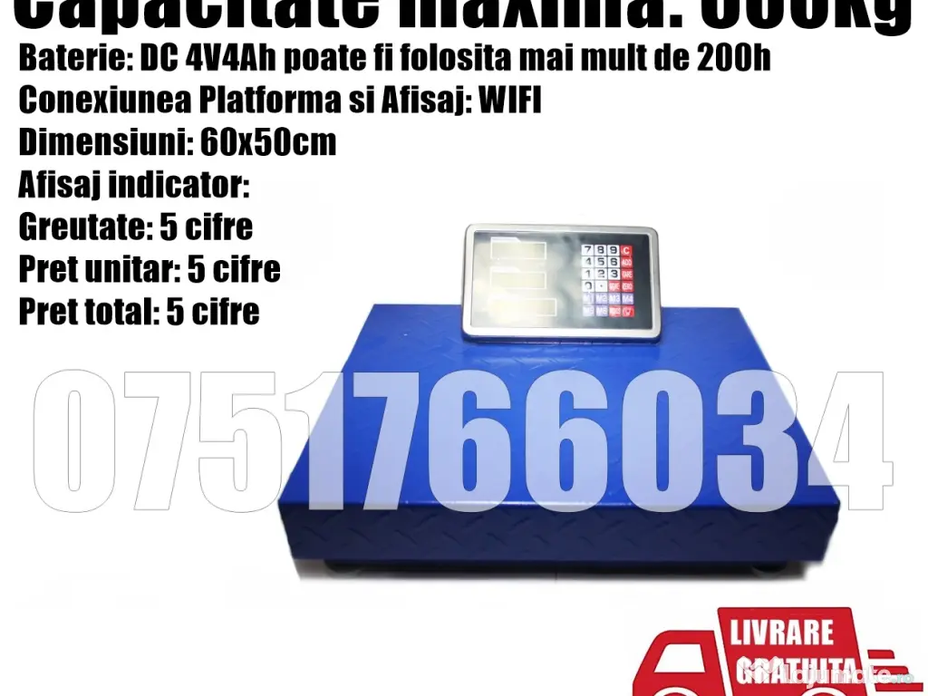 Cantar Platforma Electronic Baterie Reincarcabila WIFI 600kg + LIVRAREA GRATUITA 