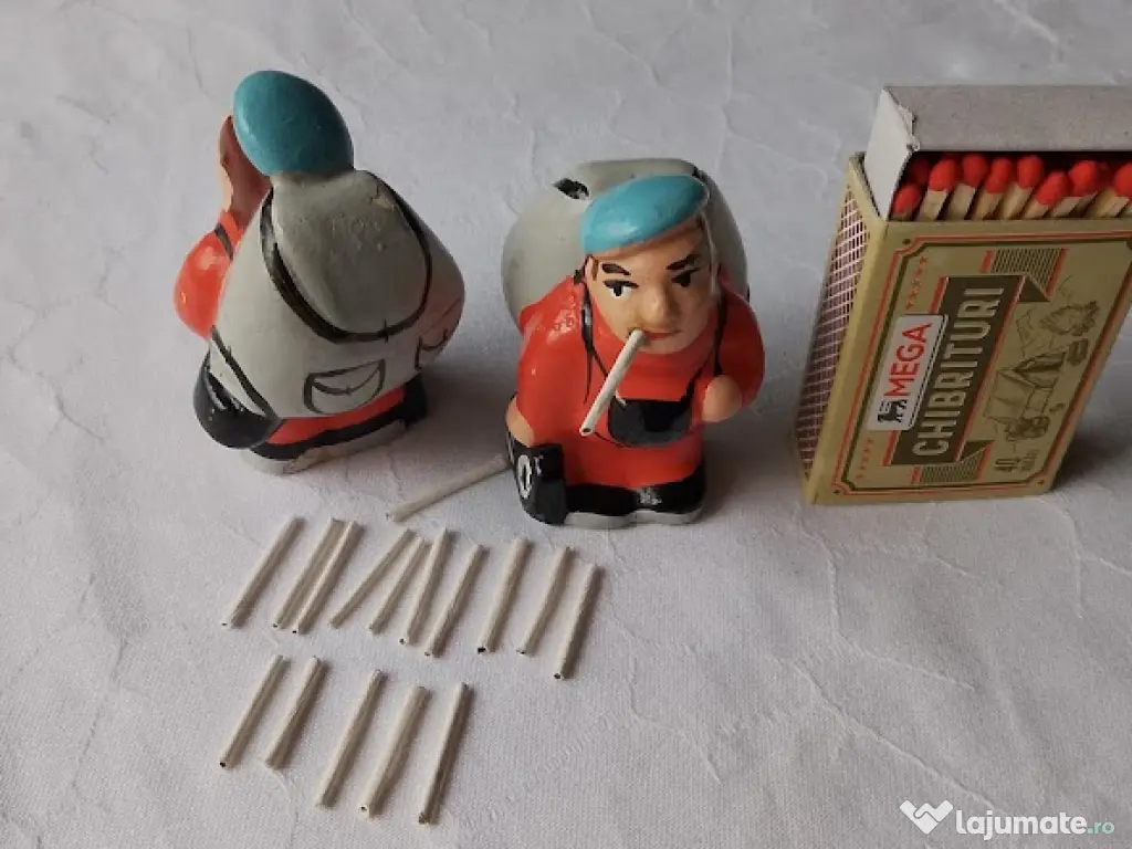 Set Pereche Mini-Pufăitori Vintage (5,5 cm) + 18 Bețișoare-Ţigară Albe