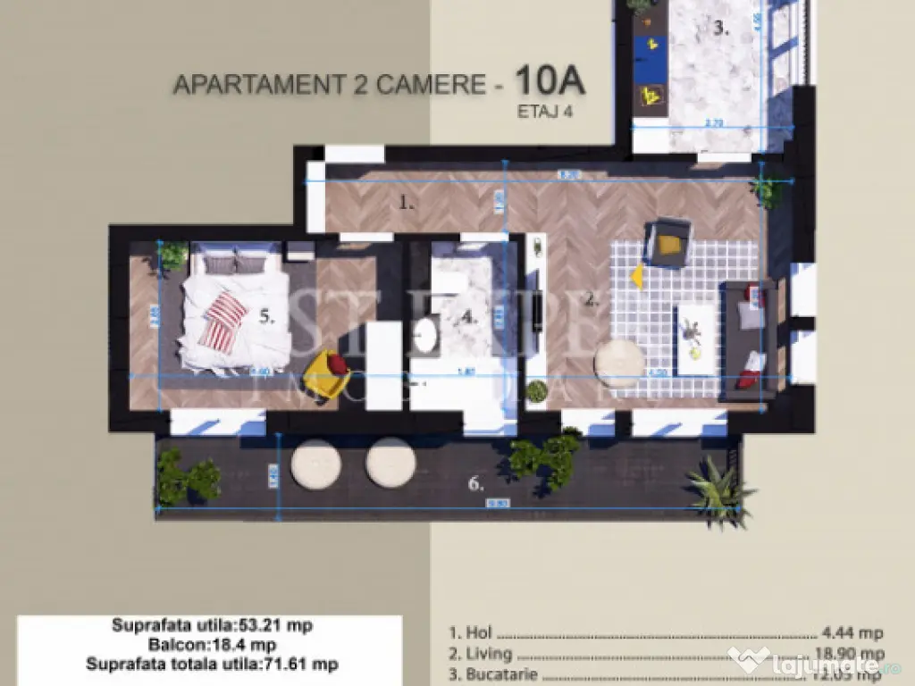 2 Camere Zona Linistita -acces rapid STB-5 Min 
