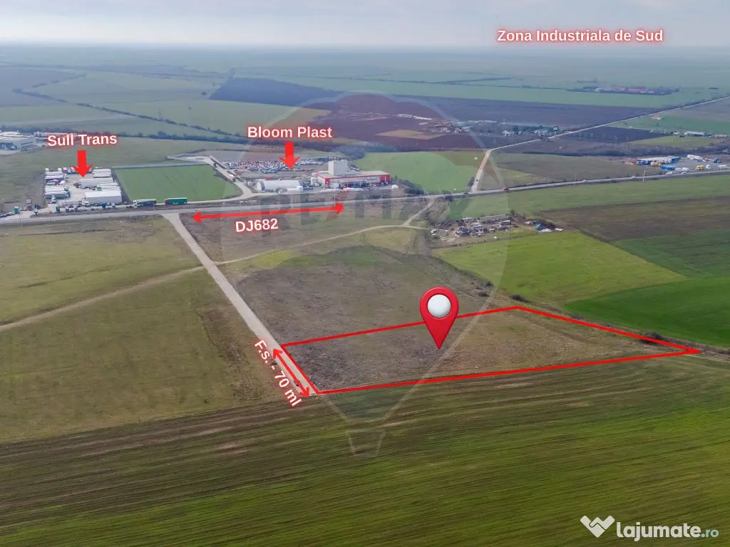 Teren intravilan 10.000 mp în Zona Industrială Sud Arad 