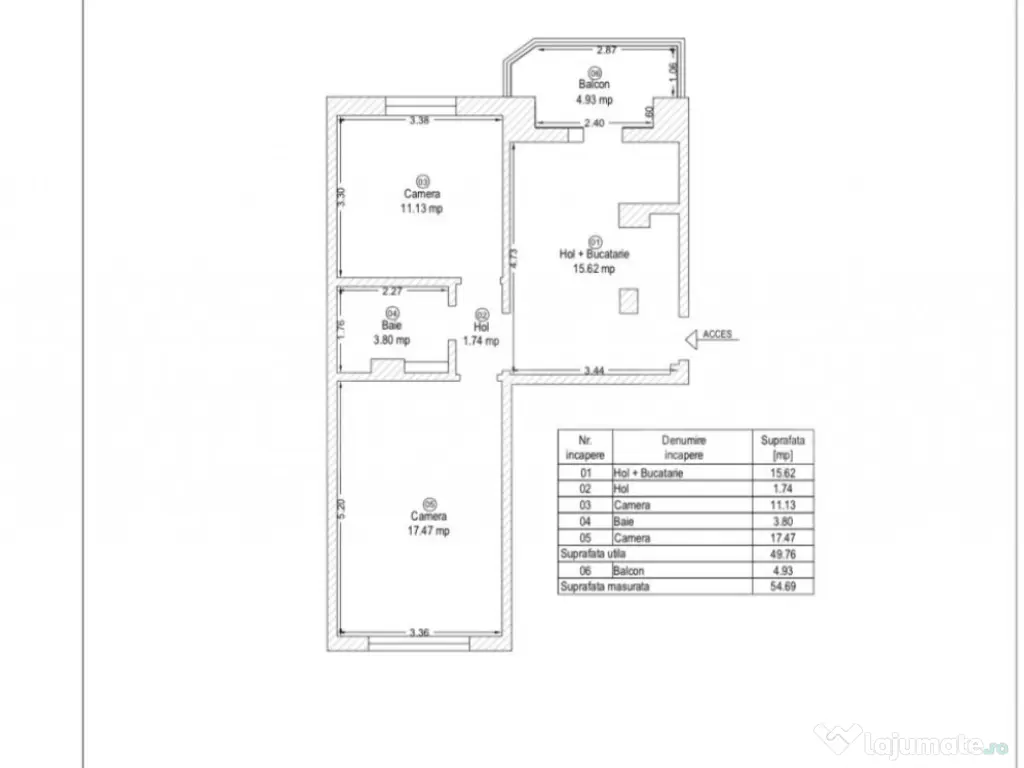 Apartament 2 camere, 49.76 mp, zona Bucovina 