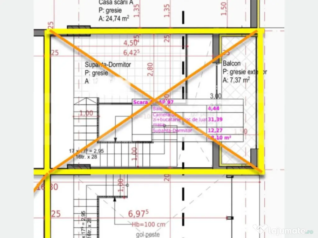 Ap 2 cam 58mp, tip Penthouse pe 2 niveluri, 2 Terase 16mp. 