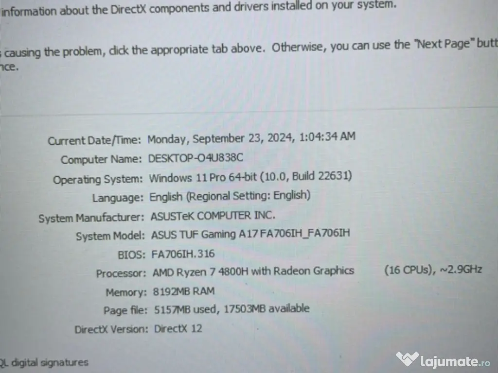 Vand Leptop Asis Tuf A17 