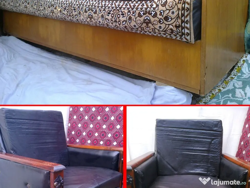 Canapea extensibila si fotoliu pe role handmade