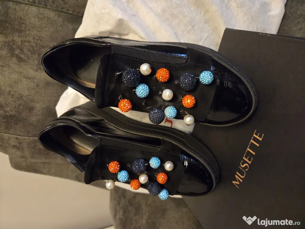 Pantofi MUSETTE Loafer Negri Piele Naturala Eleganti Stare Impecabil 