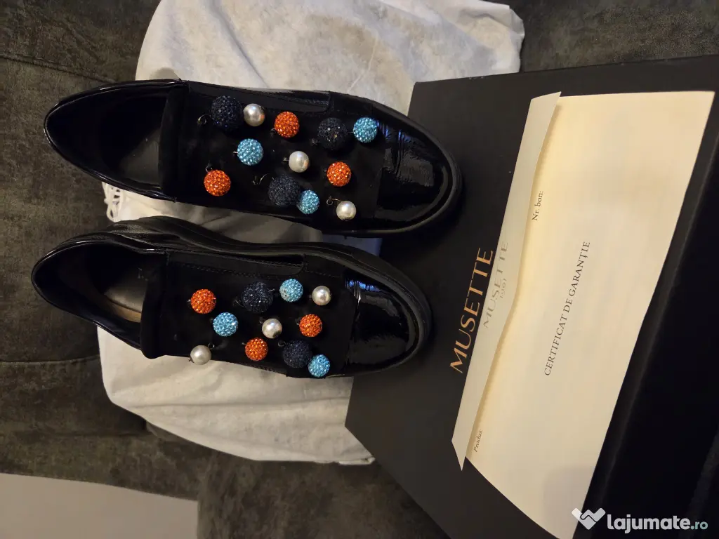 Pantofi MUSETTE Loafer Negri Piele Naturala Eleganti Stare Impecabil 