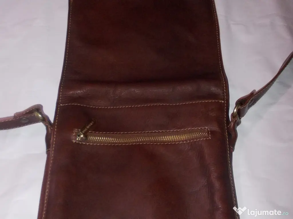 Borseta barbat piele naturala bivol vaca vita geanta medie 29cm Italy,Poze reale 
