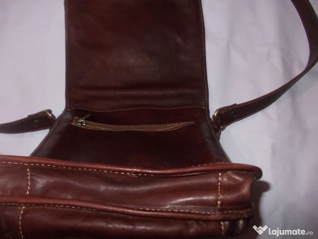 Borseta barbat piele naturala bivol vaca vita geanta medie 29cm Italy,Poze reale 