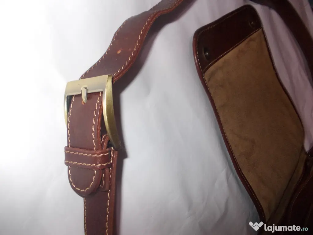 Borseta barbat piele naturala bivol vaca vita geanta medie 29cm Italy,Poze reale 