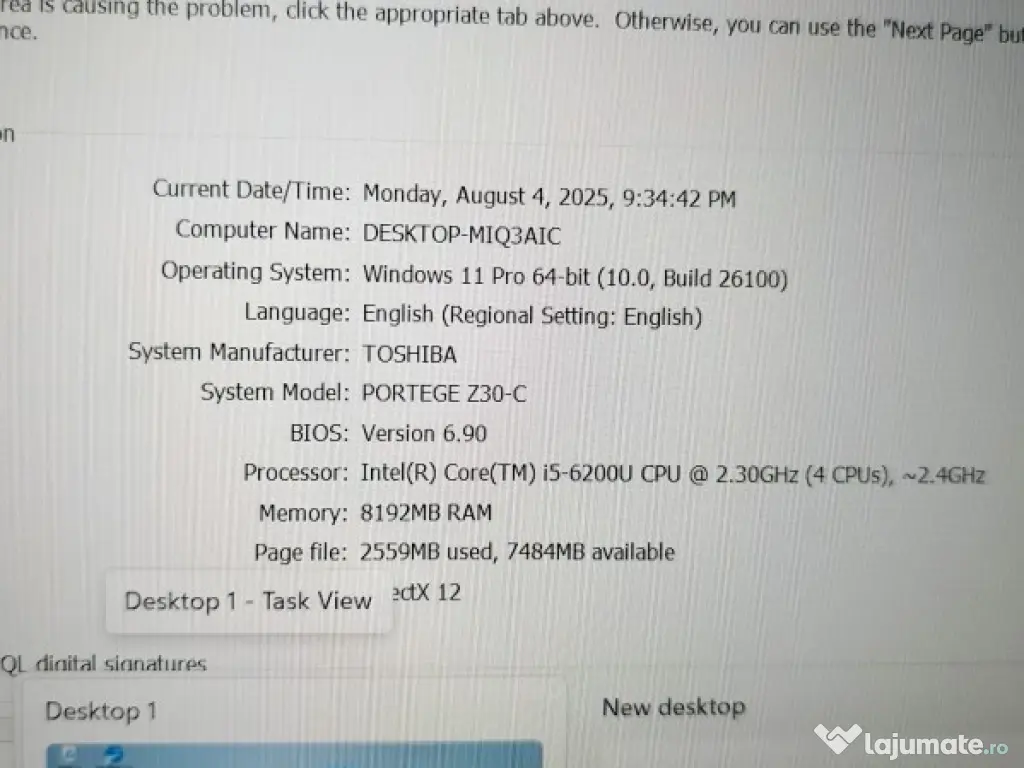 Toshiba Portege Z30-C i5-6200U 2.4GHz Ram 8GB SSD 120GB 