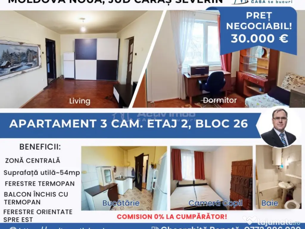 Apartament 3 cam. et. 2 in Moldova Nou#259;