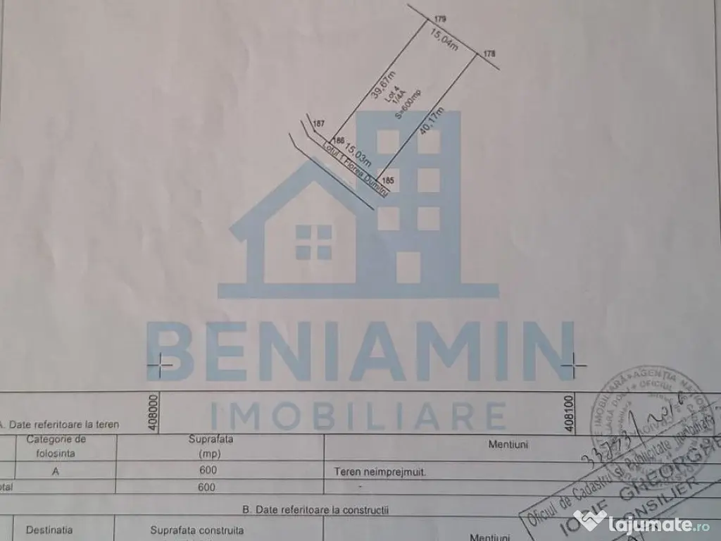 Teren intravilan - 600mp - posibilitate exindere - Selgros 