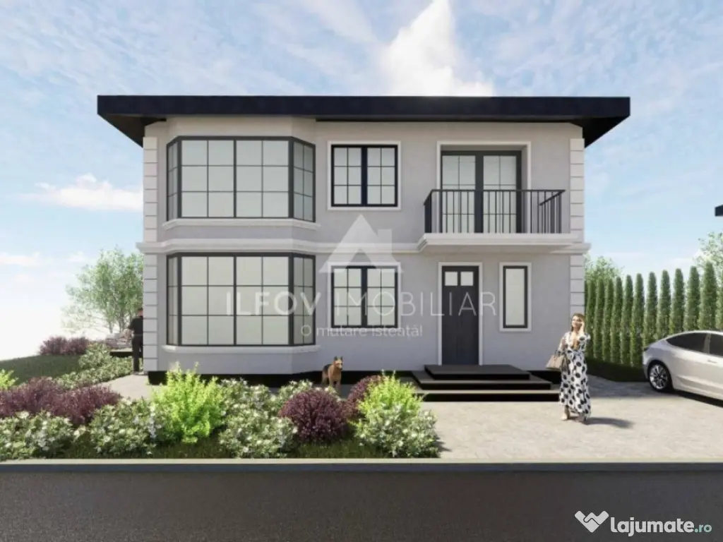 Vilă superbă P+1 Tunari 171mp, 4 camere, curte proprie, 46 