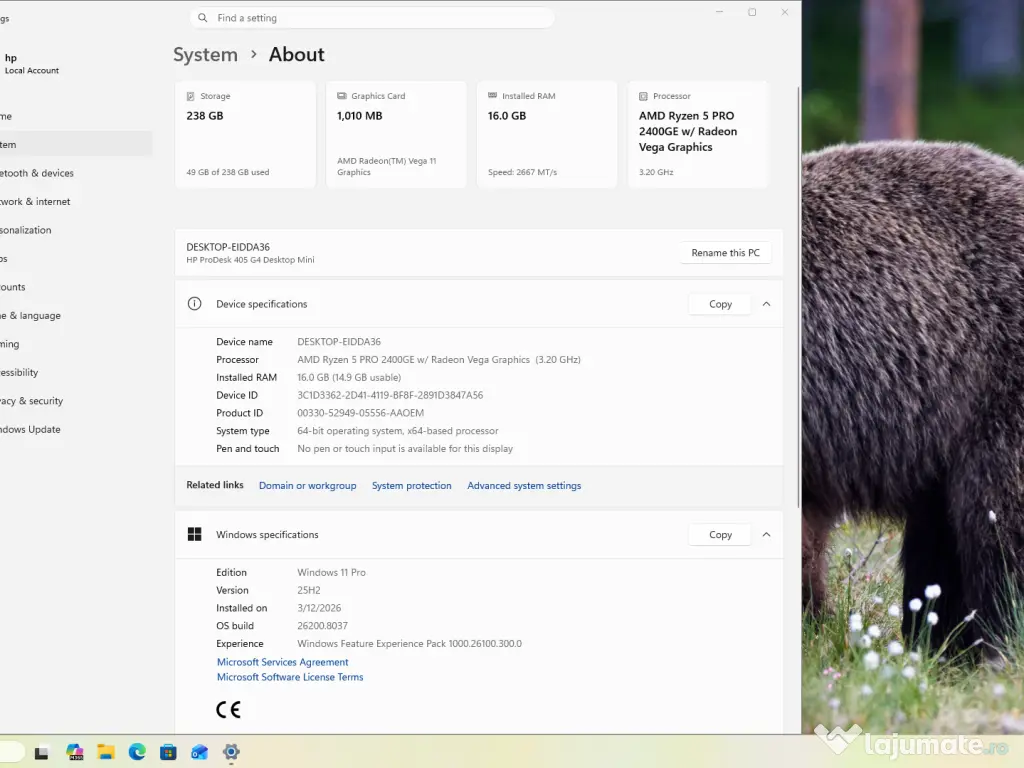 Mini PC HP Ryzen 5 cu 16 GB DDR4 M.2 NVME 