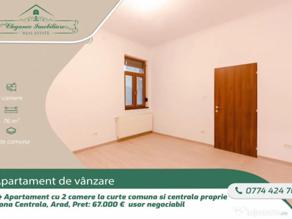 Apartament cu 2 camere la curte comuna si centrala proprie , 