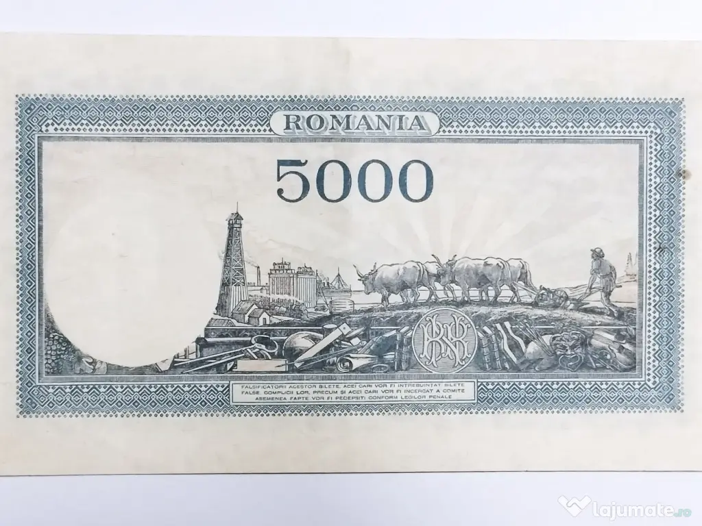 Bancnotă RARĂ 5.000 LEI 1945 - Traian și Decebal - Stare Excelentă 