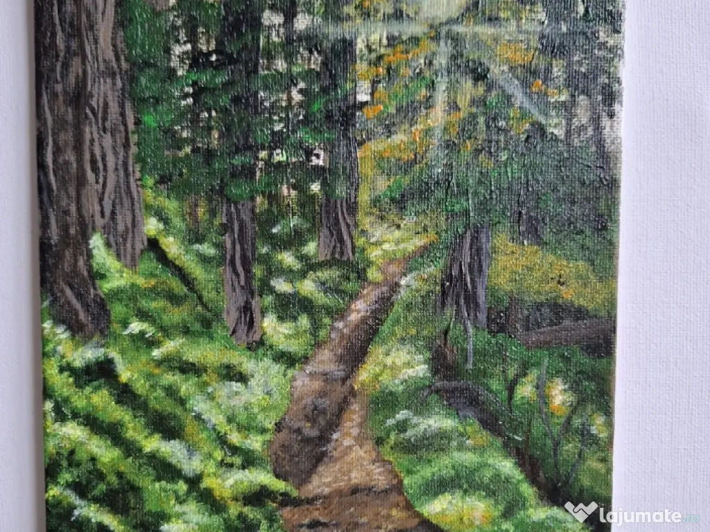 Tablou pictat manual „Șoaptele pădurii” – peisaj cu brazi