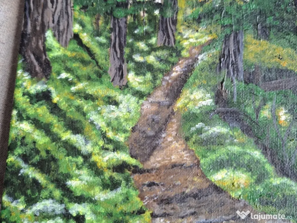 Tablou pictat manual „Șoaptele pădurii” – peisaj cu brazi