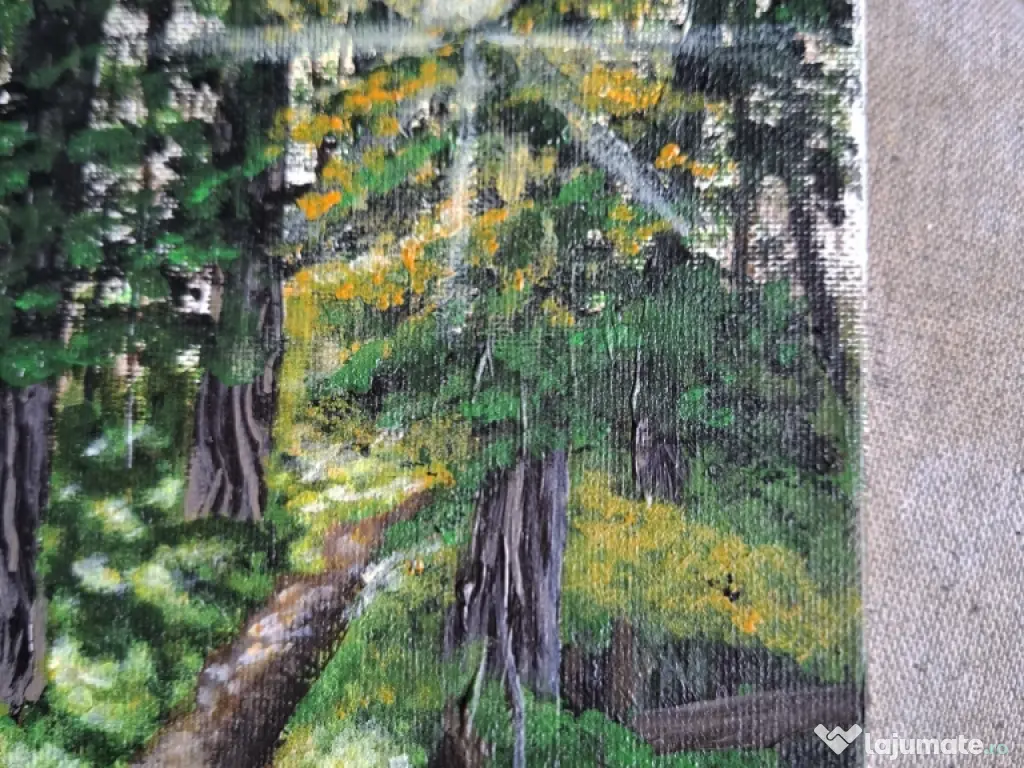 Tablou pictat manual „Șoaptele pădurii” – peisaj cu brazi