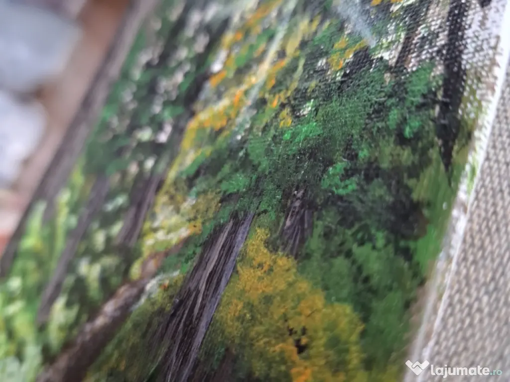 Tablou pictat manual „Șoaptele pădurii” – peisaj cu brazi