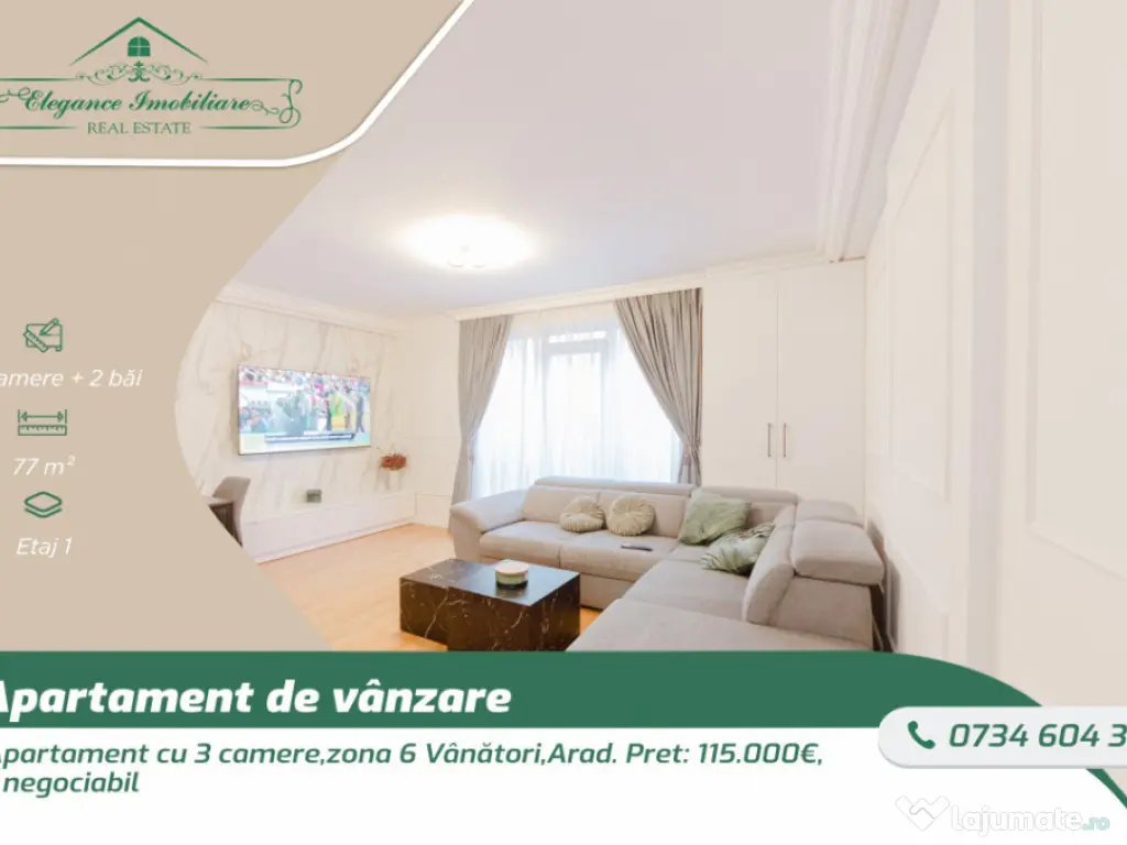 Apartament cu 3 camere , zona 6 Vânători, Arad 
