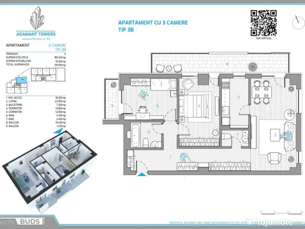ADAMANT TOWERS, 3 camere, 3B, decomandat, CUG - Rond Vechi