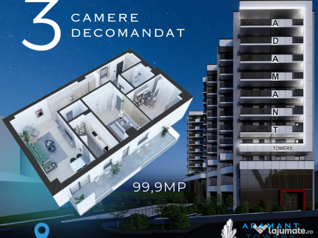ADAMANT TOWERS, 3 camere, 3B, decomandat, CUG - Rond Vechi