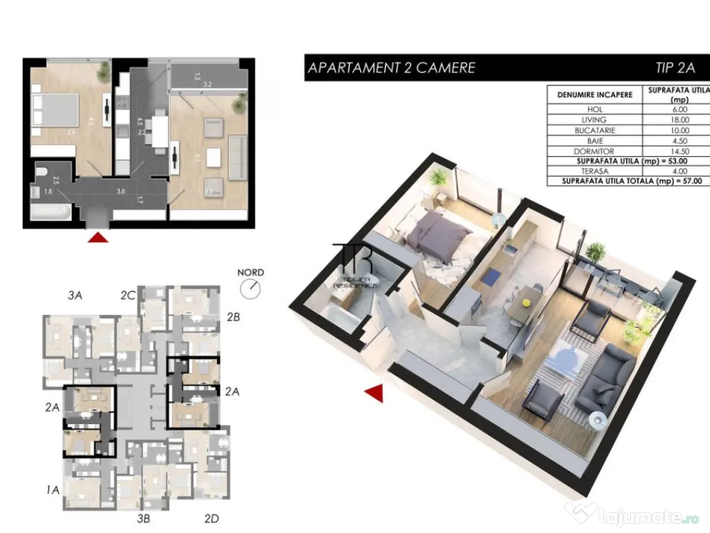 Apartament 2 Camere Incalzire in Pardoseala Ansamblu Nou Rah 