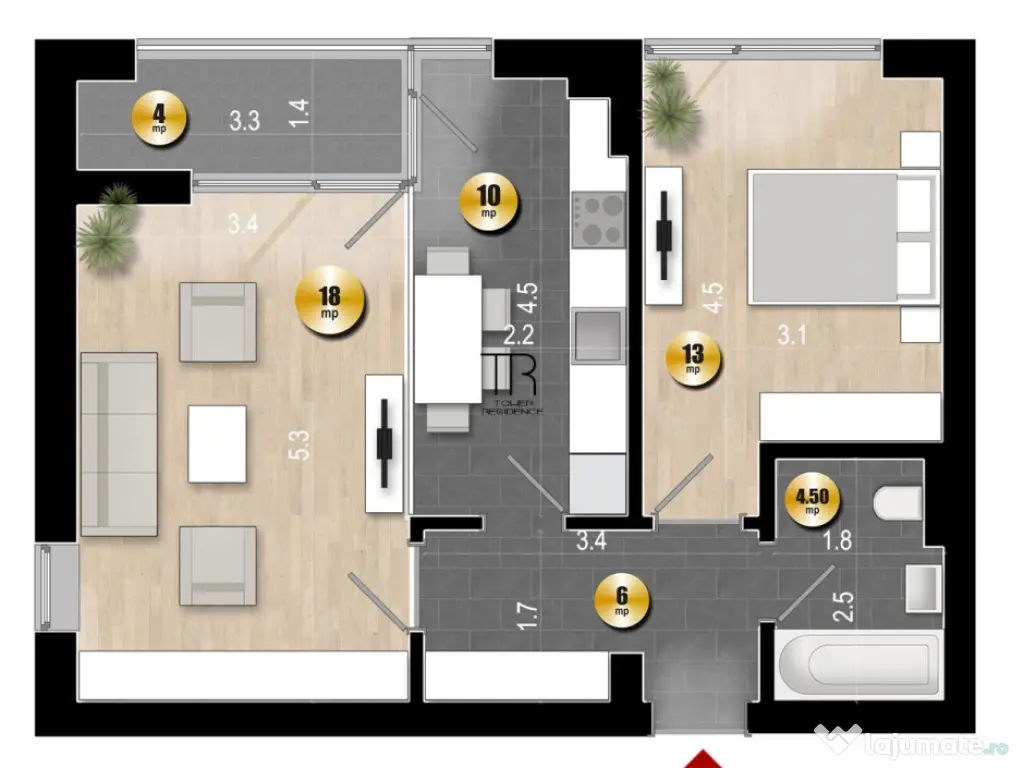 Apartament 2 Camere Incalzire in Pardoseala Ansamblu Nou Rah 