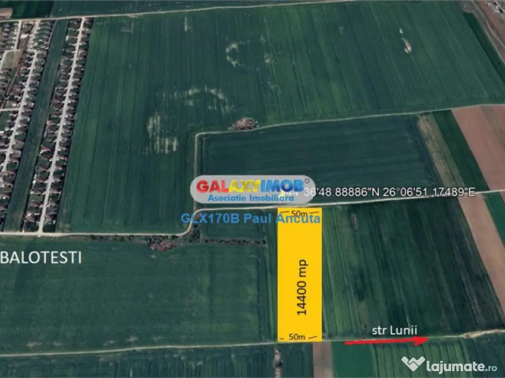 Teren Balotesti 14400 mp intravilan la str Amurgului cu str 
