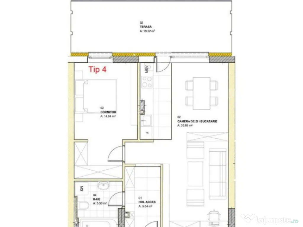 Apartament cu 2 camere, 56.63 mp, terasa 19.32 mp, zona Loui