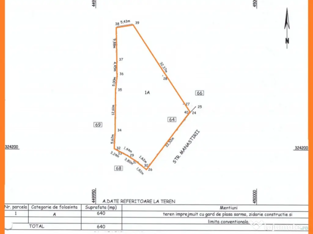 Teren intravilan 640 mp, D = 22,5 m, zona centrala - str. Manastirii