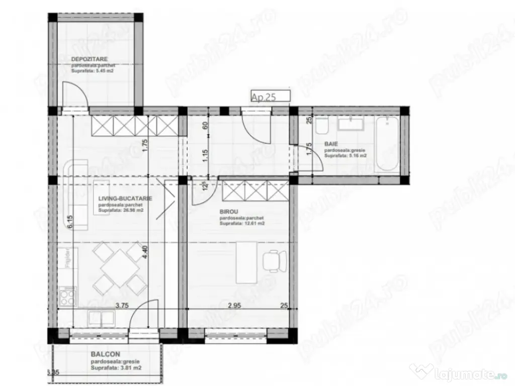 Apartament tip studio 2 camere Sanpetru