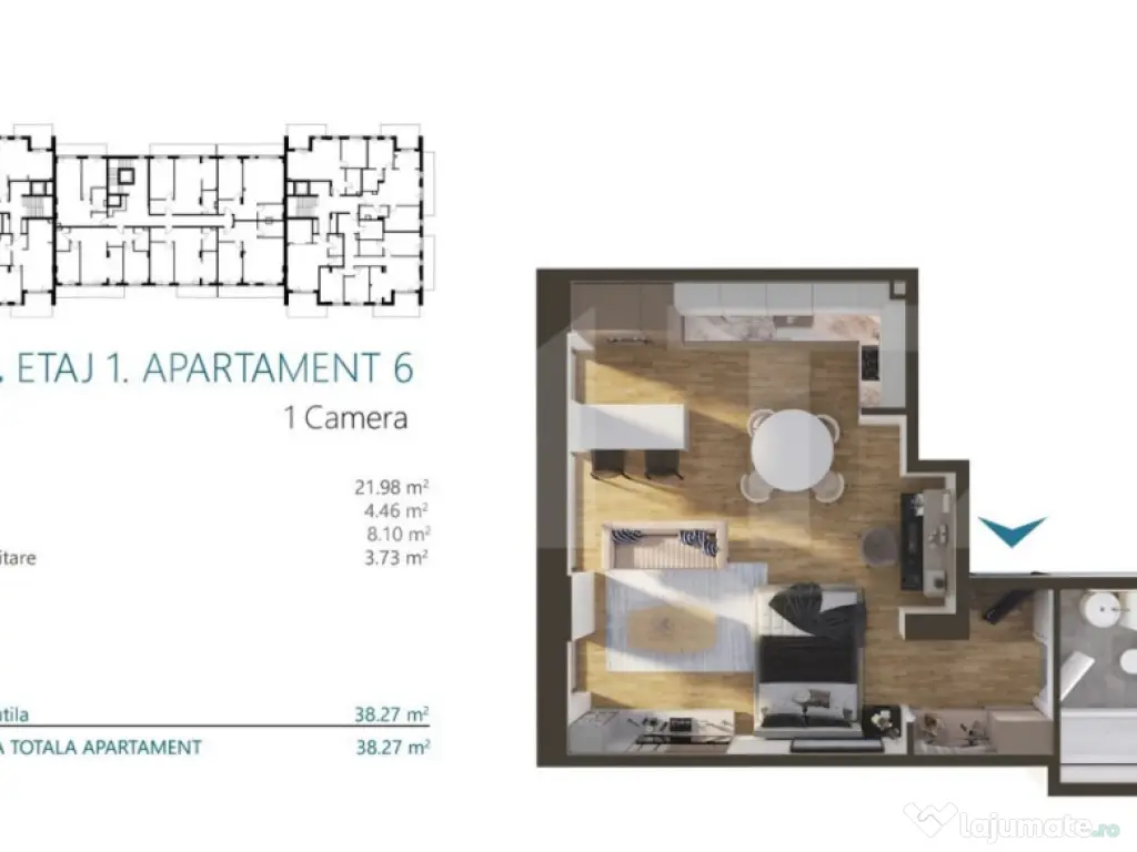Apartament cu 2 camere, 38 mp, Ansamblu Rezidential, zona RI