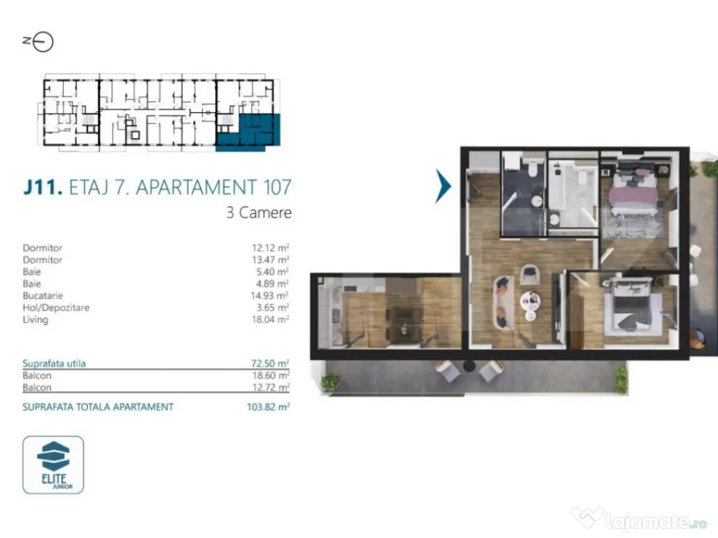 Apartament cu 3 camere, 72 mp, Ansamblu Rezidential, zona RI
