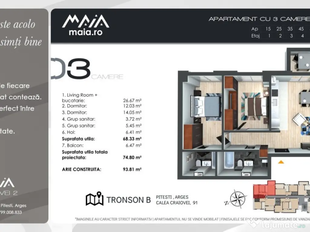 Maia Craiovei | 3 Camere Moderne | Aproape de Parcuri si Sco