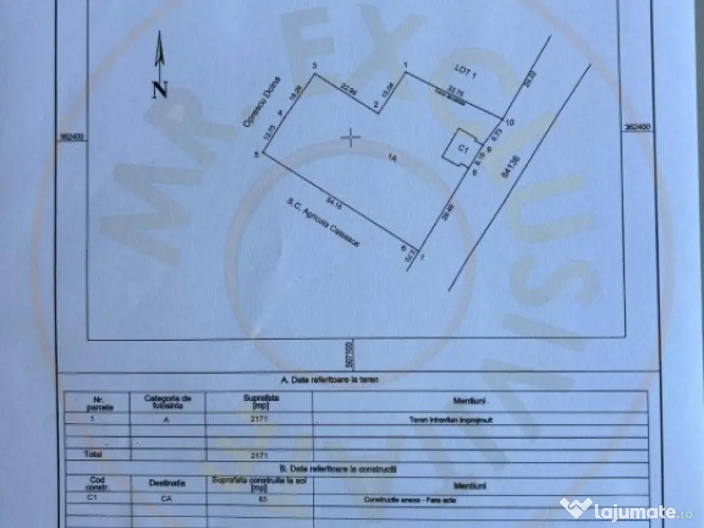Teren intravilan 2171 mp Cateasca Arges, deschidere 49 ml