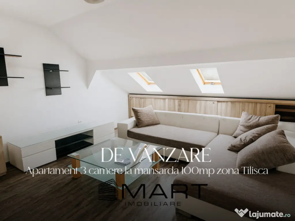 Apartament la mansarda cu 3 camere 100mp zona Tilisca
