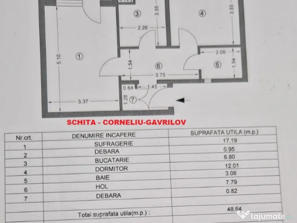 Apartament 2 camere CORNELIU GAVRILOV /52mp 