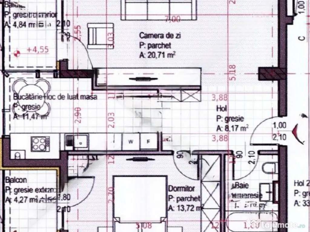 Apartament 2 camere decomandat, 58,7 mp utili + doua balcone