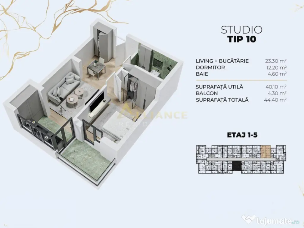 || ACCES LA METROU BERCENI || Apartament tip studio-44mp 