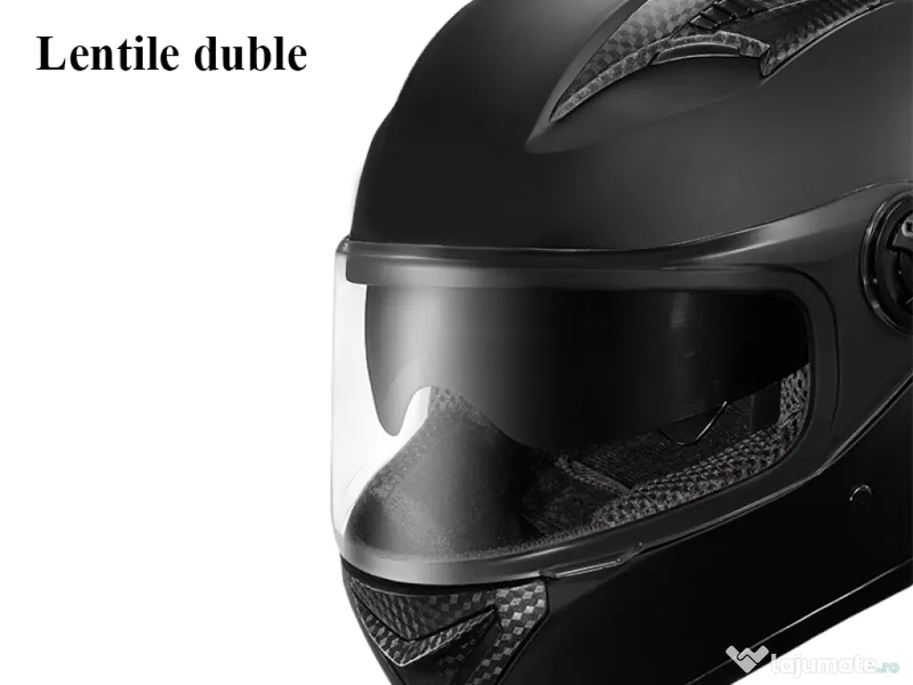 Casca Moto/Scuter, Protectie UV, Viziera Dubla, Esarfa de iarna detasabila,Negru