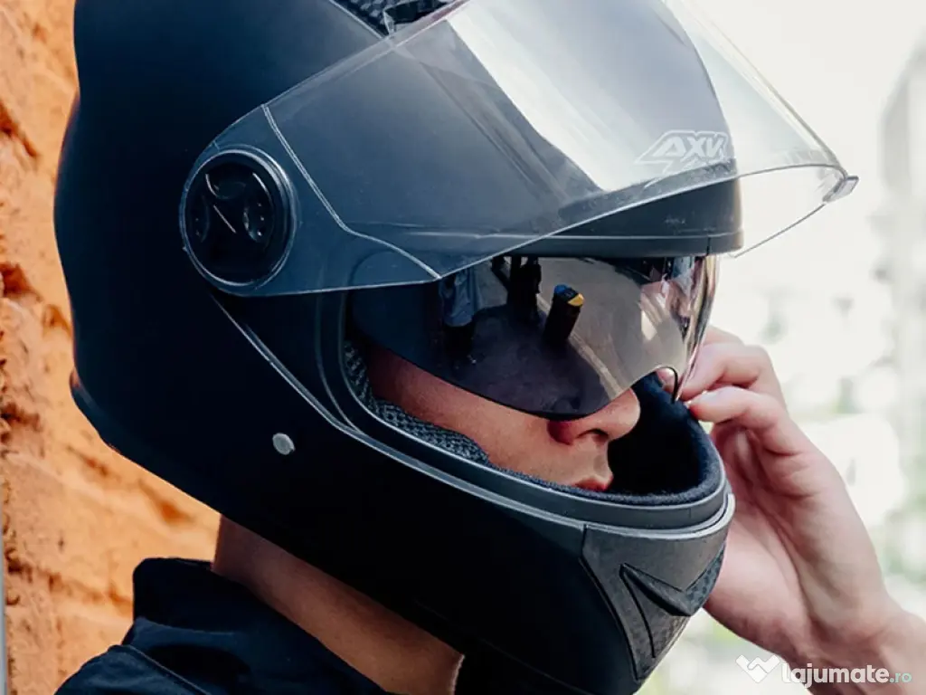 Casca Moto/Scuter, Protectie UV, Viziera Dubla, Esarfa de iarna detasabila,Negru