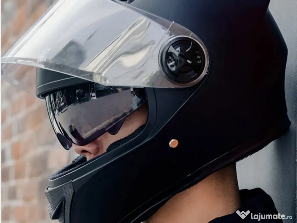 Casca Moto/Scuter, Protectie UV, Viziera Dubla, Esarfa de iarna detasabila,Negru