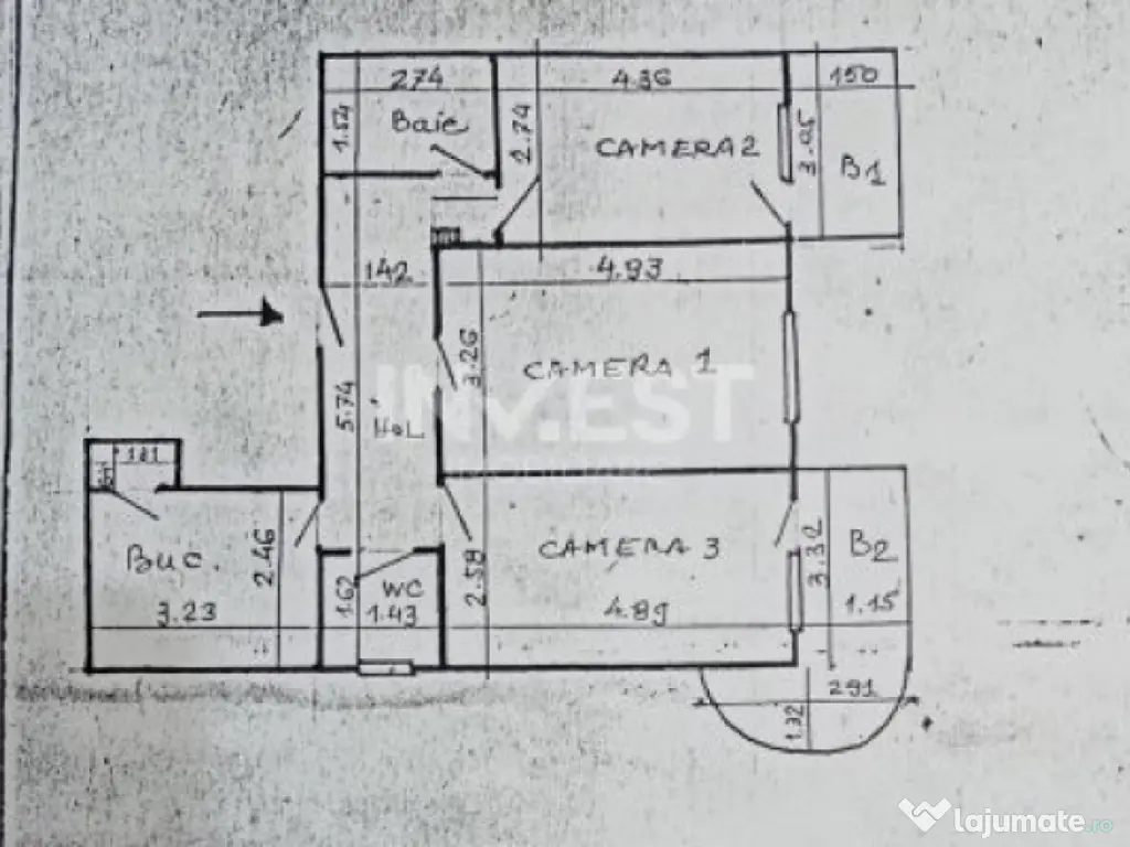 Apartament 3 camere, etajul 1, Gara- Scoala Stefan Barsanesc 