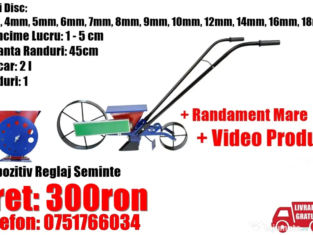 Semanatoare Semanator Plantator  Reglaj Seminte Legume Cereale Fructe 1 Rand 