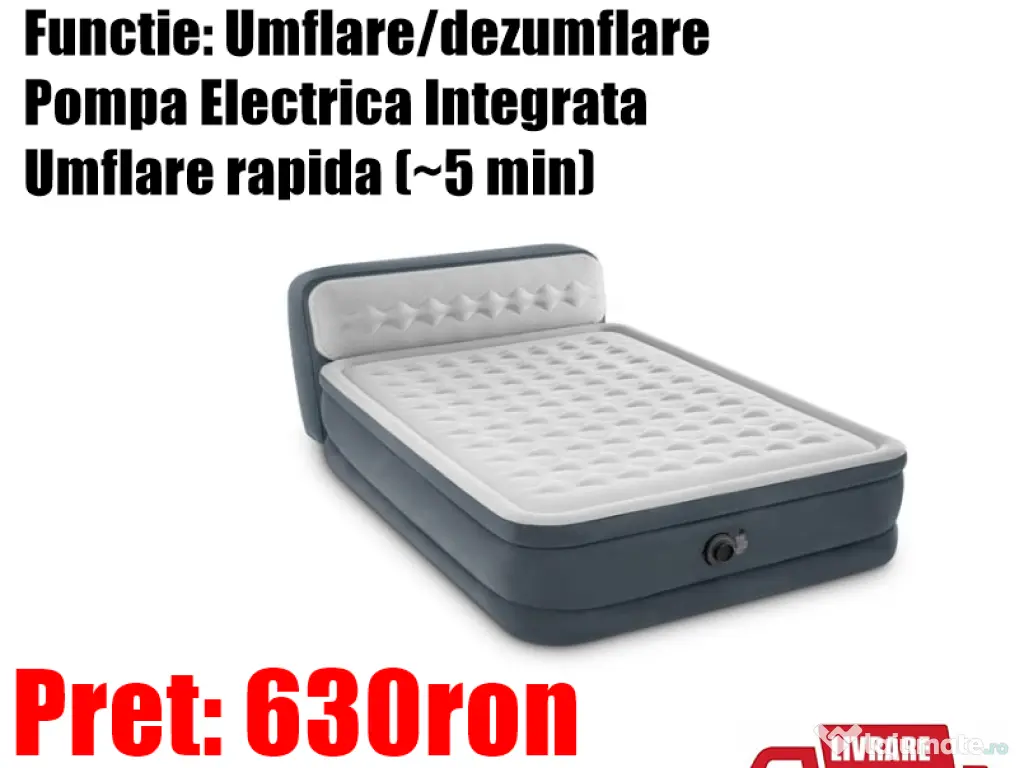 Saltea Pat Gonflabila Intex 2 Persoane Oaspeti Pompa Incorporata 236x152x46cm