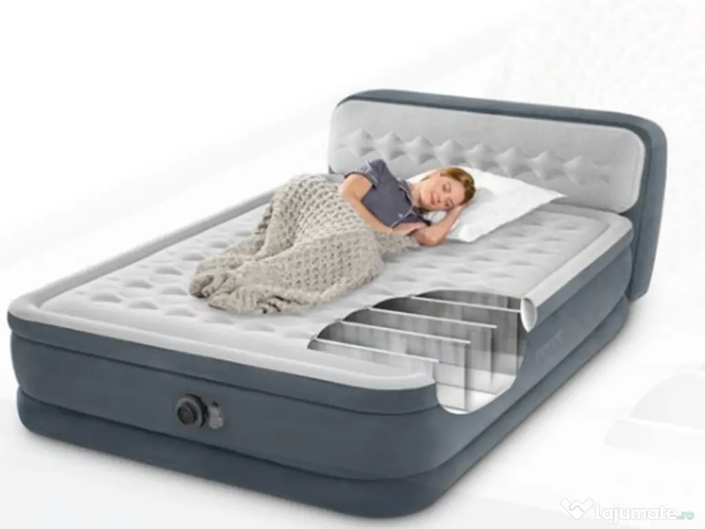 Saltea Pat Gonflabila Intex 2 Persoane Oaspeti Pompa Incorporata 236x152x46cm